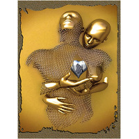 Hasthip 3D Painting Metal Figure Statue Art Couple Love Heart Kiss Pictures Wall Art Canvas Print Poster Drawing Decor For Home Living Room Bedroom Office - Without Frame (30X40Cm) Heart