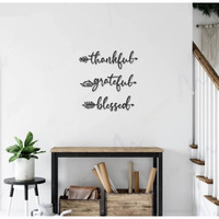 Meraki Mart Black Thankful Grateful Blessed Sing Designed Art Of Wood Wall Round Hanging Decor Plaque Sculptures Black Wall Decoration Home, Bedroom, Cafe, Bathroom, Office (Pack Of 1, 16 Inches)