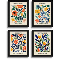 Interio Crafts Set Of 4 Inspirational Quotes Wall Framed Posters - Motivational Frames For Kitchen, Living Room, Bedroom Or Study Room Wall Decoration - Black Frames - 13 X 10 Inches