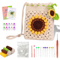 Patpat Diy Crochet Phone Bag Material Kit Beginners Sun Flower Crochet Phone Sling Bag Material Kit With Yarn, Crochet Needles, Tools & Accessories, Tutorial Video, Diy Gift, Beige