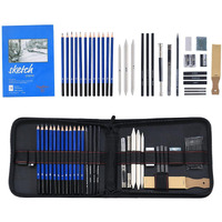 Zollyss Sketching Kit - 35 Pcs Professional Sketch & Drawing Tool Kit With Zipper Case-Includes Graphite & Charcoal Pencils, Sticks, Eraser, Sketch Book & Other Tools For Artists Wood