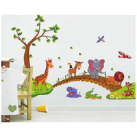 Jaamso Royals Jungle Animals Zoo Wooden Bridge Wall Sticker For Home Dcor