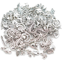 Diy Crafts Pack Of 200 Pcs 25X7, Antique Silver, Random Mixed Tibtan Silver Beads Charms Pendants For Diy Jewelry Making Accessories Christmas Gift Ship(Pack Of 200 Pcs 25X7, Antique Silver)