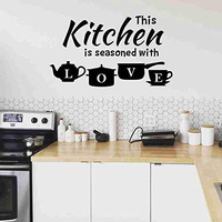 Kreepo This Kitchen Is Seasoned With Love- Vinyl Wall Sticker Art For Cafe, Restaurants, Kitchen , Black