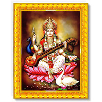 Pavan Photo Laminations Saraswati Devi Goddess Saraswathi Maa Wall Painting Framed Home Decor (Wood,Matte,Gold,Small Size,6 X 8 Inch) R1724S