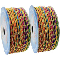 Embroiderymaterial 2Mm Multicolor Braided Badla Lace For Saree Border, Dress Designing, Blouse, Kurti, Dupatta, Embroidery, Diy & Craft (2 Rolls, Multicolor, 18M/Roll)