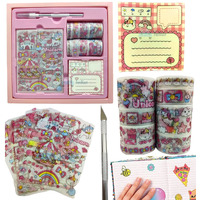 Funblast Paper Washi Tape Set And Stickers - Unicorn Theme Washi Tape Set, Designer Decorative Masking Tapes & Kawaii Stickers For Diy Arts & Crafts Work, Scrapbooking Bullet Journal Planners