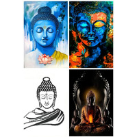 Printnet Religious God Buddha 300Gsm Thick Paper, Laminated Hd Poster (12X18-Inch, Multicolour) - Pack Of 4
