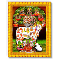 Pavan Photo Laminations Gomatha Gomata Komatha Cow And Calf Kamdhenu Wall Painting Framed Home Decor (Wood,Matte,Gold,Small Size,6 X 8 Inch) R853S