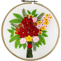 Embroiderymaterial Diy Embroidery Kit For Adults & Beginners To Practice Ribbon Hand Embroidery / Digital Printed Cloth Fabric, Instructions Papers, Ribbons & Needles All Materials Included. Roses Bouquet