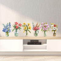 Cvanu Beautiful Glass Look Mason Jar Flowers Self-Adhesive Vinyl Decal Floral Wall Art Print Waterproof Stickers For Living Room| Window| Bedroom| Kids Room| Office (8Inchx5.8Inch)_745
