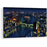 Truecanvas Night Tokyo River Bridge, Wooden Framed Canvas Paintings For Living Room | Bedroom | Office | Gallery | Ready Wall Mount Canvas Wall Art Painting | Size - 12 X 18In, Ct0302