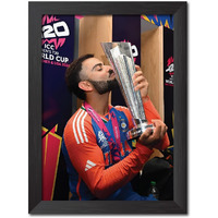 Tenorarts Virat Kohli Worldcup T20 Poster Indian Cricket Photo Framed Painting With Matt Finish Black Texture (12 Inches X 9Inches)