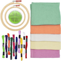 Asian Hobby Crafts Embroidery Kit, Complete Started Kit For Beginners, Includes 2 Wooden Rings, 5 Matty Fabric (16X20), Threads X10, Needles Set, Diy Embroidery Set For Women And Girls (9)