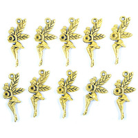 Aashya Mayro Combo Of 10 Dancing Fairy Angel Pendant Charms, Gold Plated Metal Charms For Jewellery Bracelet, Necklace, Pendant, Making And Crafts Work.