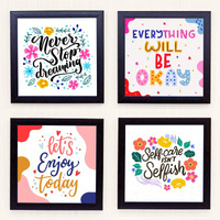 Ajanta Royal Set Of 4 Big Motivational Uv Coated Home Decorative Gift Item Framed Painting 19 Inch X 19 Inch, Black (8" X 8" Inch, Qt-07)