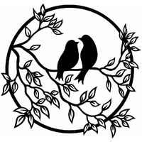 Cvanu Beautiful Birds On Branch In Circle Mdf Wooden Wall Hanging Black Color(Cv-04)