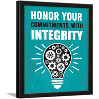 Chaka Chaundh - Motivational Quotes Frames - Framed Posters - Work Performance Quotes Frames For Office, Student, Entrepreneur - Quotes Wall Frames - Posters With Frame (Commitments With Integrity - Cyan)