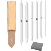 Qatalitic 6 Pcs Blending Paper Stumps Set With Sandpaper & Kneadable Art Eraser, Tortillons Paper Art Blenders & Sandpaper For Pencil Sharpener Pointer, Charcoal Sketch Drawing Tools, For Artists