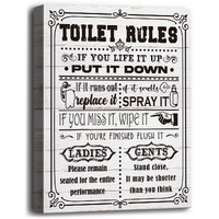 Bathroom Funny Canvas Wall Art Rustic Toilet Rules Prints Signs, Canvas Prints Poster Wall Art For Bathroom Laundry Room Decor, Print Hd Picture Artwork Home Decor, Size 12X15