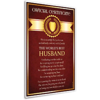 Artinkart- Best Husband Certificate, Husband Gift, Unique Gifts For Husband, Certificate Gift For Valentine Day, Anniversary, Birthday (Paper, 12X18 Inch, Multicolor, Unframed)