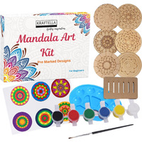 Kraftella Mandala Art Kit|Craft Materials For Mandala Art Painting Kit For Kids|Gifts For Girls Age 10-12|Gifts For Teenage Girls|Craft Kit Of Pack Of 6 Coasters With Colour Kit - Brown