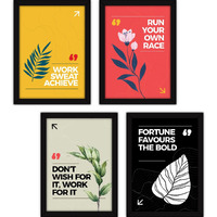 Fatmug Synthetic Motivational Quotes For Office And Living Room, Modern Wall Art, With Glass Multicolour-Set Of 4 (Set 9 Four A4)