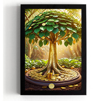 Divaframes Money Tree Painting For Vastu - 8 X 12 Inch, Golden Tree Wall Art For Good Luck, Money Tree Photo Frame, Vastu Decor For Home And Office