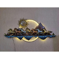 Kra Kraftee-Wall Sculptures (Rising Sun 7 Horses) Iron Wall Art For Living Room, Office, Cafe, Restaurant Etc. (60 * 02 * 30 Inch - Multicolor) W347
