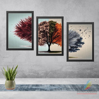 Truecanvas Abstract Canvas Painting Set Of 3 Wall Hanging Frame For Home, Living Room Gallery & Office, Black, Size - 13.50 X 19.50 Inch, Sf146
