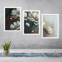 Truecanvas Abstract Canvas Painting Set Of 3 Wall Hanging Frame For Home, Living Room Gallery & Office, White, Size 13.50 X 19.50 Inch, Sf121