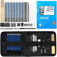 Qatalitic 35 Pcs Art Sketching Kit, Graphite & Charcoal Drawing Pencil Set With Zipper Case, Also Includes Eraser, Sketch Book & Other Tools For Artists, For Shading Sketches And Professional Drawings
