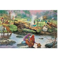 Dharvika Innovations Rajasthani Village Poster Big Size Sparkle Coated Self Adhesive Waterproof Painting Vinyl Poster Without Frame (18 X 24 Inch)-3140