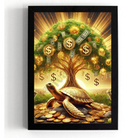 Divaframes Vastu Money Tree Painting For Good Luck | Golden Money Tree Wall Art | Positive Energy Feng Shui Painting | Wooden Frame Wall Decor | 10 X 14 Inch