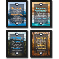 Interio Crafts Success Motivational Frame Quote Wall Decor - Inspirational Poster Art - Synthetic Wood, Black, 13 X 10, Pack Of 4
