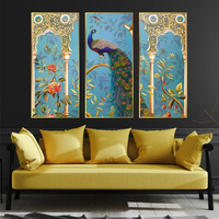Nozvera Madhubani Wall Painting Set Of 3 Pcs  Large Framed Wall Paintings For Living Room & Bedroom, Indian Wall Art For Home Decoration & Office Decor (Design 5, 26Cm * 49Cm, Pvc Golden Frame)