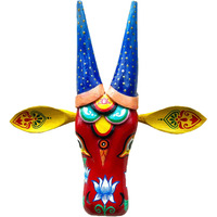 Craftooba 10 Inches Ref Handpainted Cow Head Red Lotus | Bull Head | Wall Decor | Vintage Decor | Nandi | Home Decor