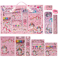 Wishkey 41 Pieces Unicorn Theme All-In-One Stationery Set, Stationery Items With Pencil Box, Notebook, Scale, Eraser, Sharpener, Crayons, Color Pencils, Color Pens, Pencils For Kids (Pink, 6+ Years)