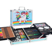 Alokik Enterprise Alokik Art Set Gift 145Pcs With Portable Aluminum Case Box Professional Artists Drawing Painting Kit For Kids Including Colored Pencils Watercolor Paints Oil Pastels