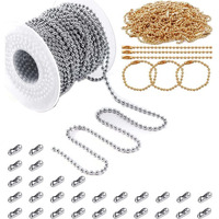 Diy Crafts 5 Meter 100 Connector, Nickel Silver, Stainless Steel Ball Bead Chain 2.4 Mm Adjustable Pull Chain Bead, Beaded Roller Chain With (5 Meter 100 Connector, Nickel Silver)