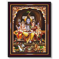 Pavan Photo Laminations Shiv Parivar Family Siva Parvati Lord Shiva Wall Painting Framed Home Decor (Wood,Matte,Brown,Big Size,10 X 12 Inch) B1149M