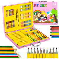 Wishkey 114 Pieces Art Set For Kids With Case, Animal Theme All In One Art And Craft Supplies Kit For Drawing And Painting With Markers, Paint Colors, Brush, Color Pencils, Crayons, (Pack Of 1, Pink)