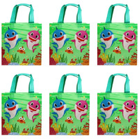 Wonderland Set Of 6 Green Color Shark Print Non Woven Bag For Children Birthday Return Gift Bag, Boy, Girl Gifting Bag