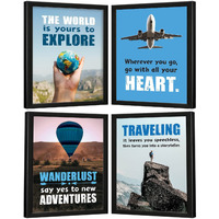 Chaka Chaundh - Travel Quotes Frames For Walls - Travel Photo Frames - Travel Frames For Wall Decor - Travel Framed Posters - (14 X 11 Inches) - Set Of 4 Combo (Tour & Travel - Typography)