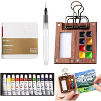 Hasthip Pocket Watercolor & Acrylic Paint Set, 12-Color 5Ml Tubes, Mini 8-Grid Palette, Brush Pen, Portable Travel Sketching Kit With Drawing Book