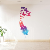 Cvanu Sky-Blue Feather Vinyl Self-Adhesive Wall Sticker Decal For Wall Decoration (24Inx10In)_F172
