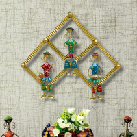 Rsn Metal Tribal Musicians Doll Sitting On 3 Round Frame For Wall Decor/Wall Hanging/Rajasthani Wall Art(19.5 X 22X 2 Inches)