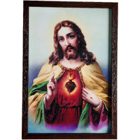 Elegance Sacred Heart Of Jesus Picture Photo Frame Christian Art Painting Framed Painting Size- 13.25 Width X 19.25 Height Inch