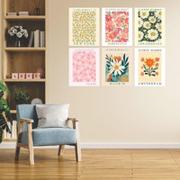 Cvanu Set Of 6 Beautiful Flower Market Botanical Design Printed Aesthetic Wall Art Collage Kit Posters With Glue Dot Tape For Hall| Living Room| Bedroom| Cafe| Shops| Office| Home Wall Decor Item (10Inchx8Inch)_303
