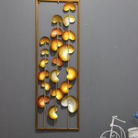 Pedex - Metal Wall Decor Leaf Wall Hanging Home Decor With Golden Frame, Metal Wall Art Decor Wall Sculptures For Living Room, Bedroom, Office, Hotel (Size 12" X 34")